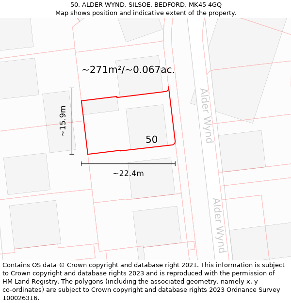 50, ALDER WYND, SILSOE, BEDFORD, MK45 4GQ: Plot and title map