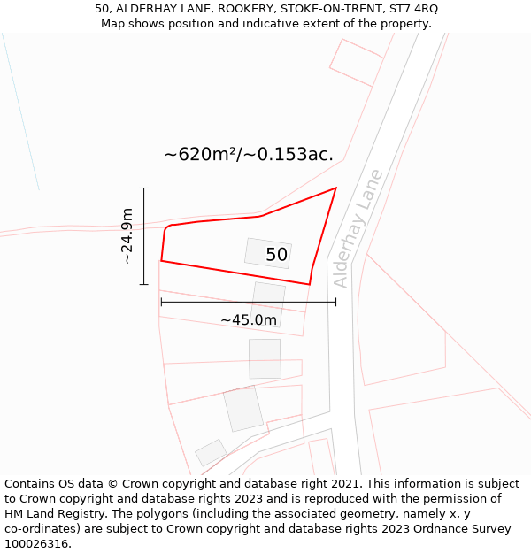 50, ALDERHAY LANE, ROOKERY, STOKE-ON-TRENT, ST7 4RQ: Plot and title map