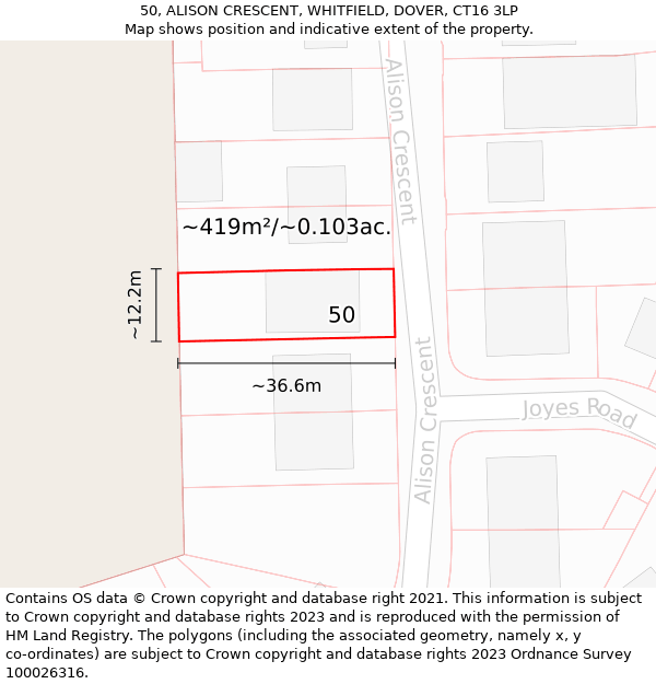50, ALISON CRESCENT, WHITFIELD, DOVER, CT16 3LP: Plot and title map