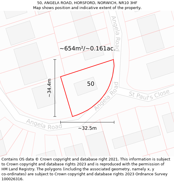 50, ANGELA ROAD, HORSFORD, NORWICH, NR10 3HF: Plot and title map