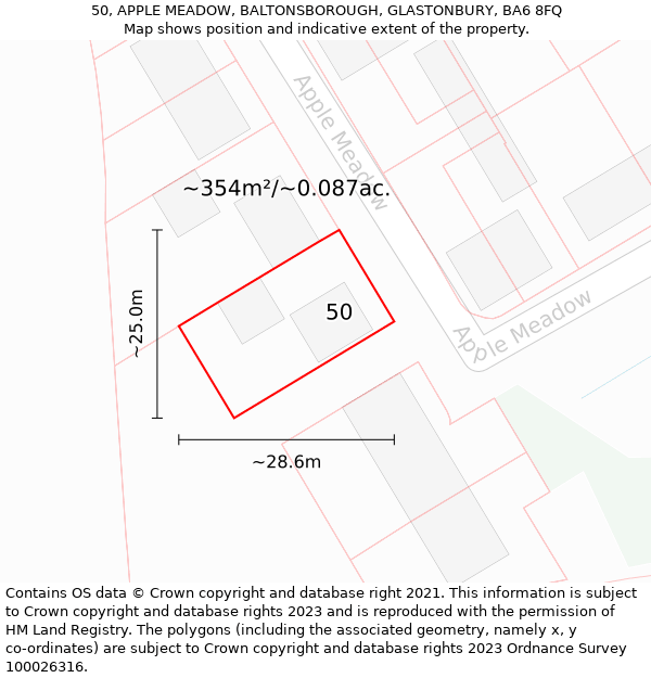 50, APPLE MEADOW, BALTONSBOROUGH, GLASTONBURY, BA6 8FQ: Plot and title map