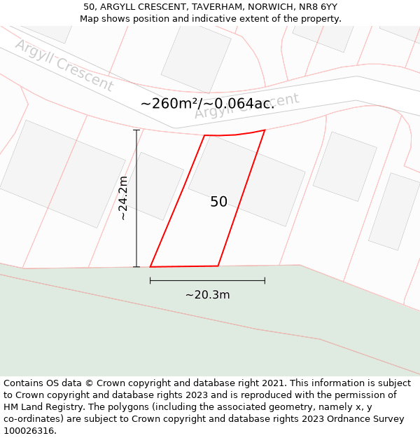 50, ARGYLL CRESCENT, TAVERHAM, NORWICH, NR8 6YY: Plot and title map