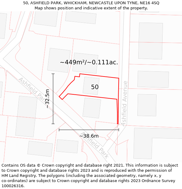 50, ASHFIELD PARK, WHICKHAM, NEWCASTLE UPON TYNE, NE16 4SQ: Plot and title map