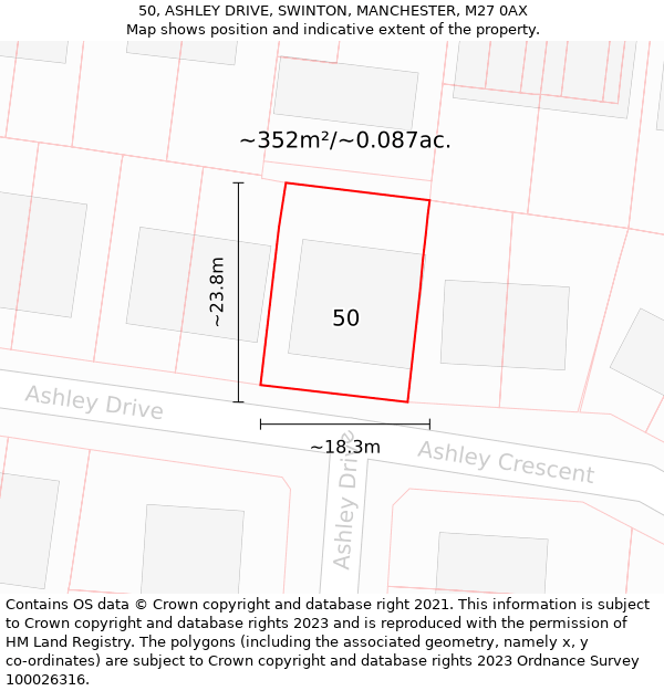 50, ASHLEY DRIVE, SWINTON, MANCHESTER, M27 0AX: Plot and title map