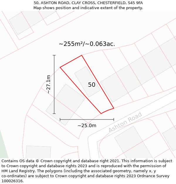 50, ASHTON ROAD, CLAY CROSS, CHESTERFIELD, S45 9FA: Plot and title map