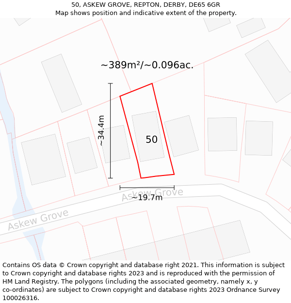 50, ASKEW GROVE, REPTON, DERBY, DE65 6GR: Plot and title map