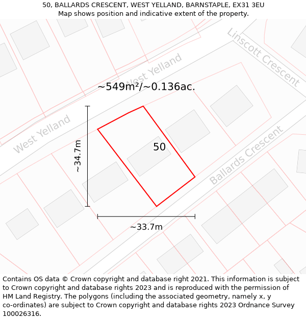 50, BALLARDS CRESCENT, WEST YELLAND, BARNSTAPLE, EX31 3EU: Plot and title map