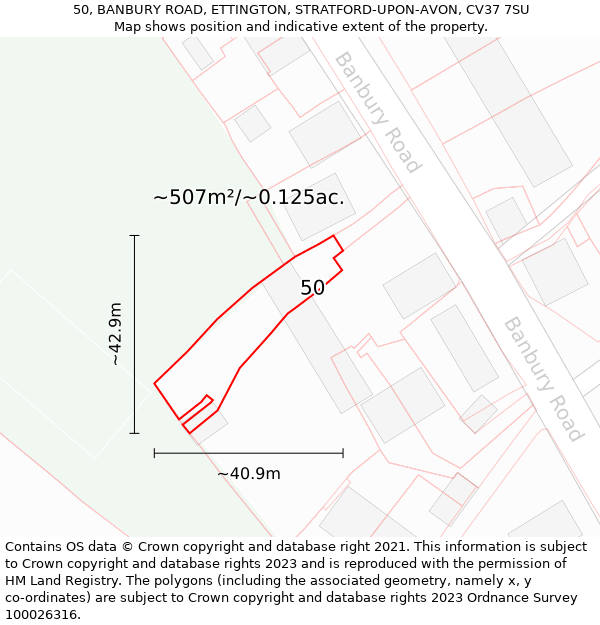 50, BANBURY ROAD, ETTINGTON, STRATFORD-UPON-AVON, CV37 7SU: Plot and title map