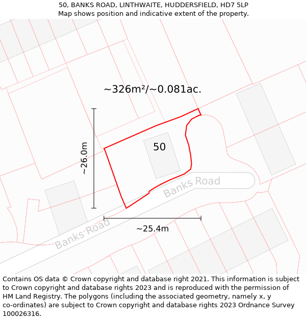 50, BANKS ROAD, LINTHWAITE, HUDDERSFIELD, HD7 5LP: Plot and title map