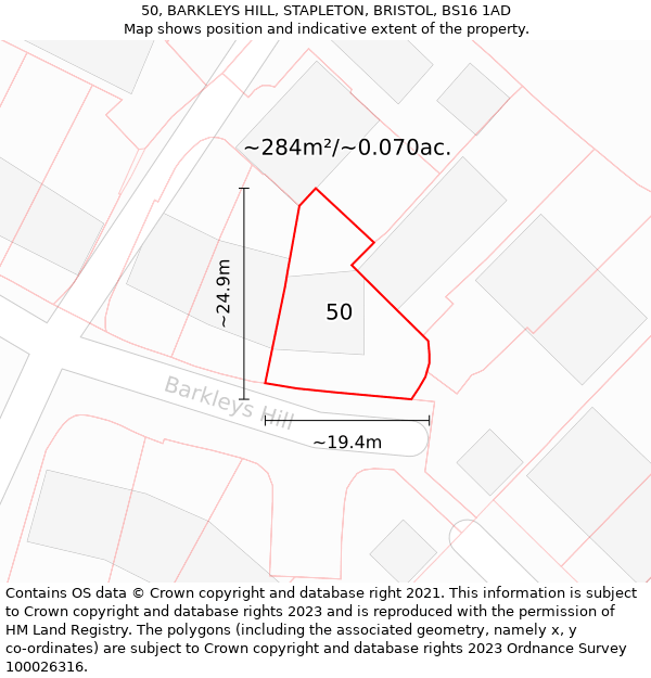 50, BARKLEYS HILL, STAPLETON, BRISTOL, BS16 1AD: Plot and title map