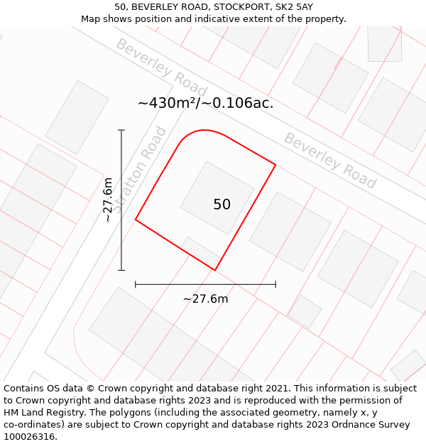 50, BEVERLEY ROAD, STOCKPORT, SK2 5AY: Plot and title map