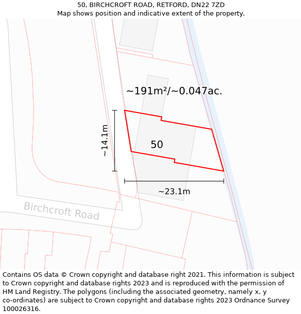 50, BIRCHCROFT ROAD, RETFORD, DN22 7ZD: Plot and title map