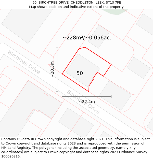 50, BIRCHTREE DRIVE, CHEDDLETON, LEEK, ST13 7FE: Plot and title map