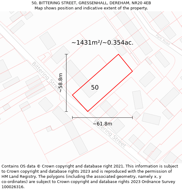 50, BITTERING STREET, GRESSENHALL, DEREHAM, NR20 4EB: Plot and title map