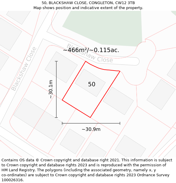 50, BLACKSHAW CLOSE, CONGLETON, CW12 3TB: Plot and title map