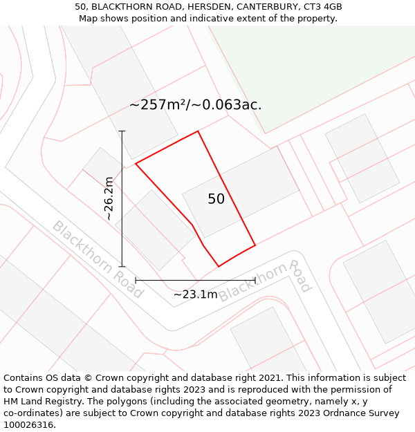 50, BLACKTHORN ROAD, HERSDEN, CANTERBURY, CT3 4GB: Plot and title map