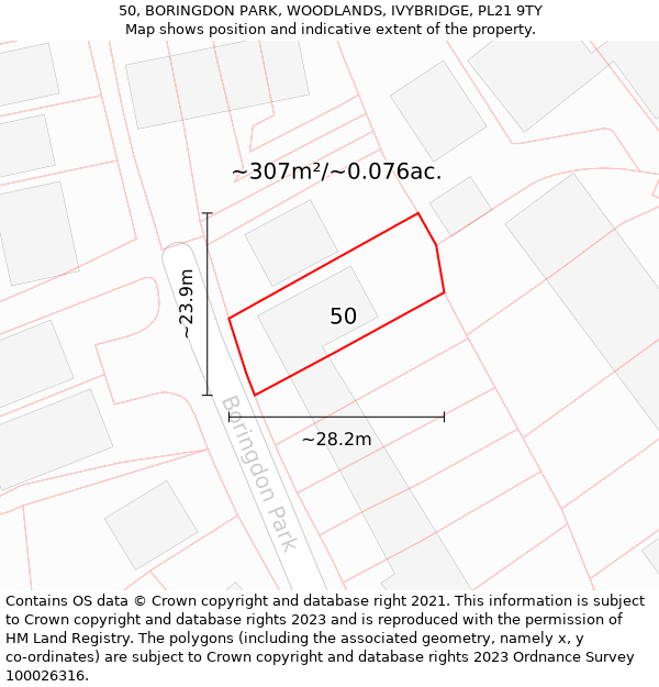 50, BORINGDON PARK, WOODLANDS, IVYBRIDGE, PL21 9TY: Plot and title map