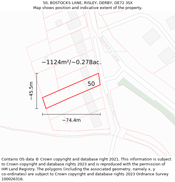 50, BOSTOCKS LANE, RISLEY, DERBY, DE72 3SX: Plot and title map