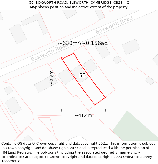 50, BOXWORTH ROAD, ELSWORTH, CAMBRIDGE, CB23 4JQ: Plot and title map