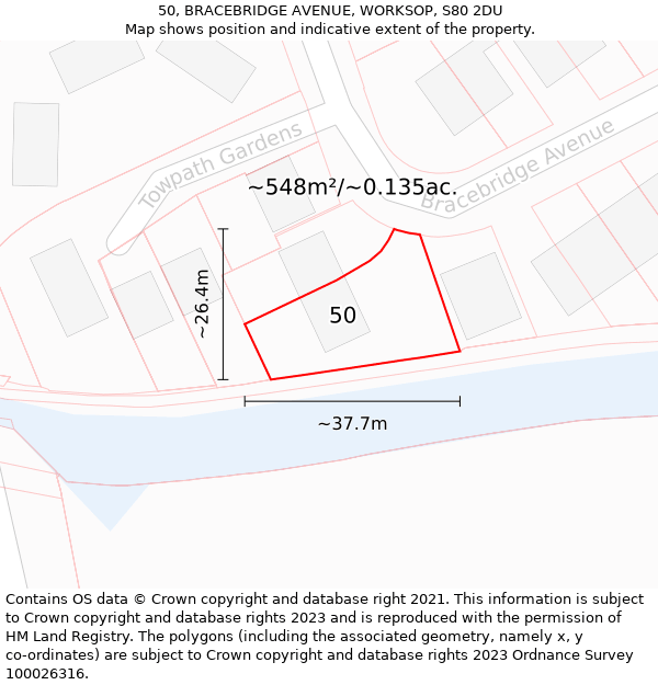 50, BRACEBRIDGE AVENUE, WORKSOP, S80 2DU: Plot and title map