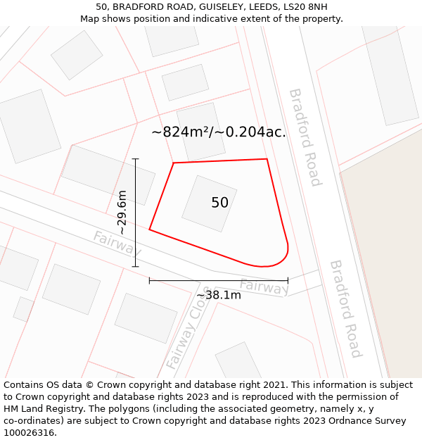 50, BRADFORD ROAD, GUISELEY, LEEDS, LS20 8NH: Plot and title map