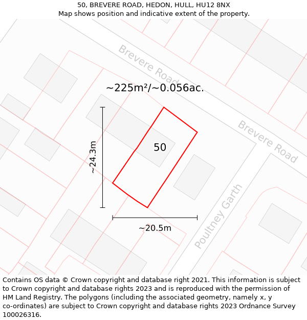 50, BREVERE ROAD, HEDON, HULL, HU12 8NX: Plot and title map