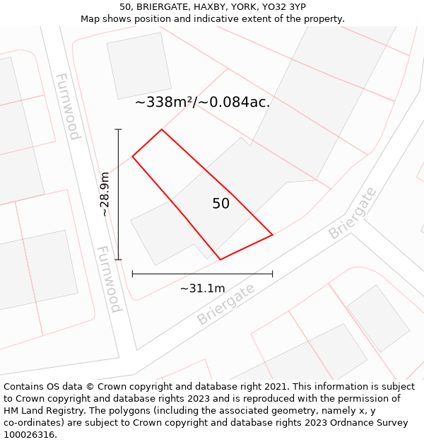 50, BRIERGATE, HAXBY, YORK, YO32 3YP: Plot and title map