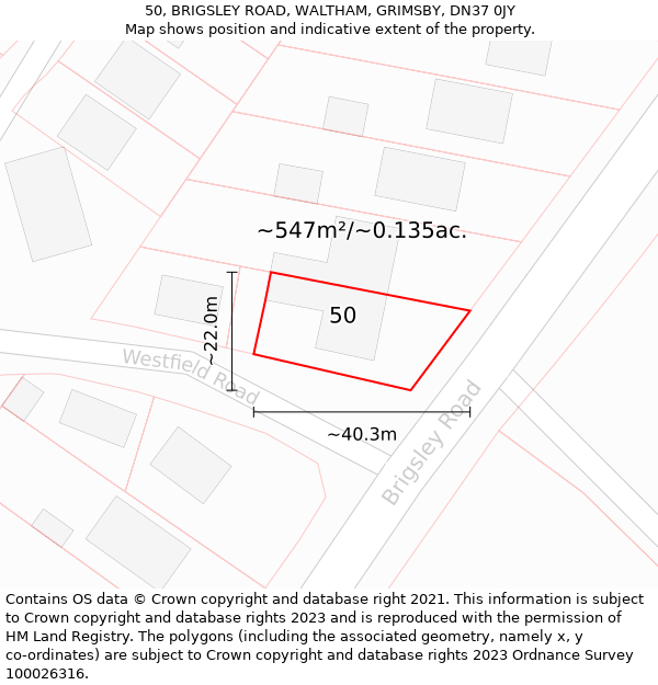 50, BRIGSLEY ROAD, WALTHAM, GRIMSBY, DN37 0JY: Plot and title map