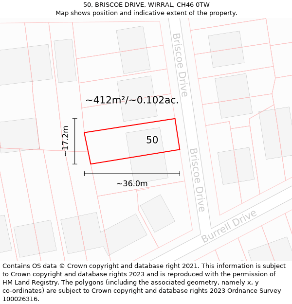 50, BRISCOE DRIVE, WIRRAL, CH46 0TW: Plot and title map