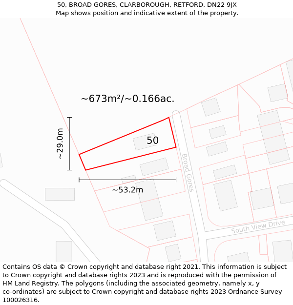 50, BROAD GORES, CLARBOROUGH, RETFORD, DN22 9JX: Plot and title map