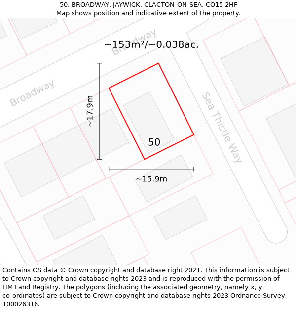 50, BROADWAY, JAYWICK, CLACTON-ON-SEA, CO15 2HF: Plot and title map