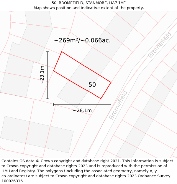 50, BROMEFIELD, STANMORE, HA7 1AE: Plot and title map