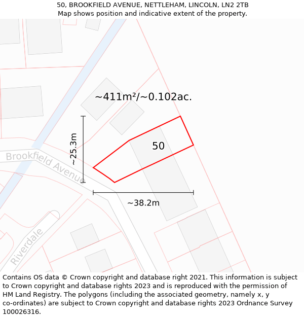 50, BROOKFIELD AVENUE, NETTLEHAM, LINCOLN, LN2 2TB: Plot and title map