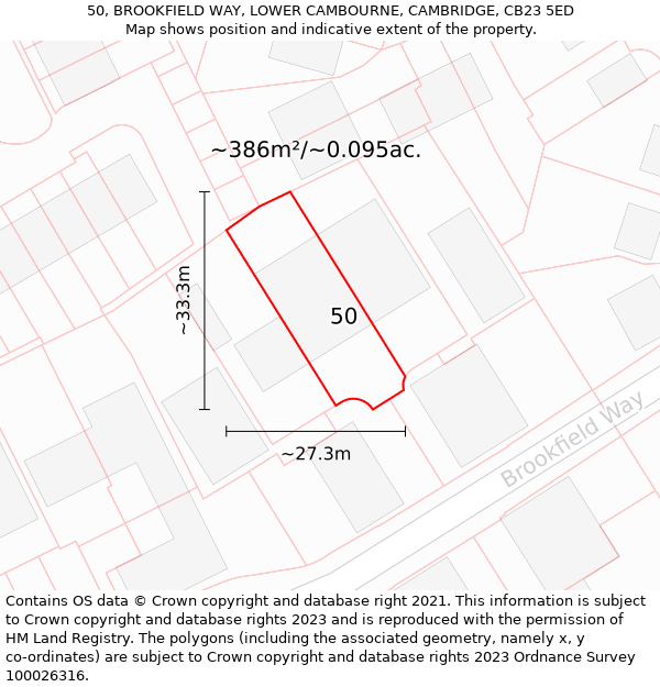 50, BROOKFIELD WAY, LOWER CAMBOURNE, CAMBRIDGE, CB23 5ED: Plot and title map