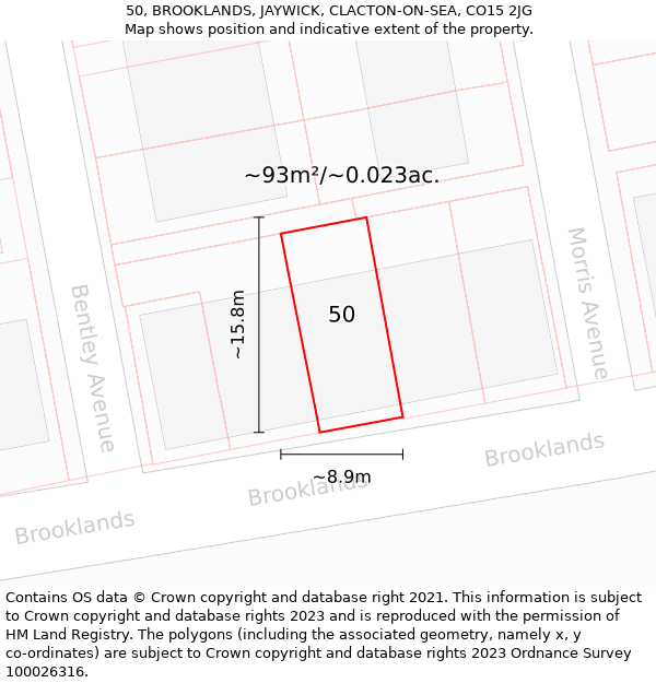 50, BROOKLANDS, JAYWICK, CLACTON-ON-SEA, CO15 2JG: Plot and title map