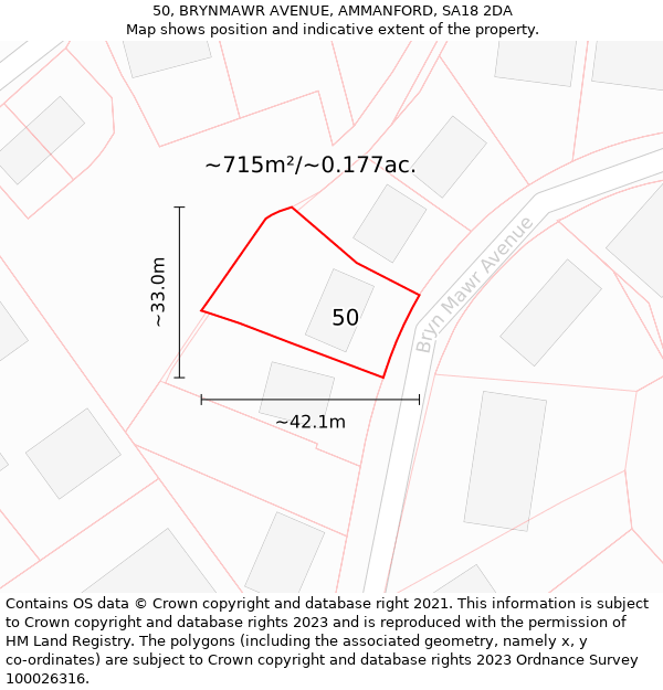 50, BRYNMAWR AVENUE, AMMANFORD, SA18 2DA: Plot and title map