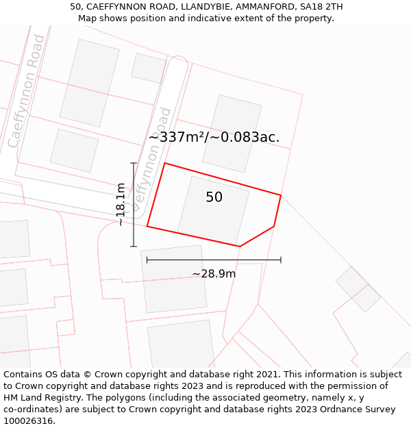 50, CAEFFYNNON ROAD, LLANDYBIE, AMMANFORD, SA18 2TH: Plot and title map