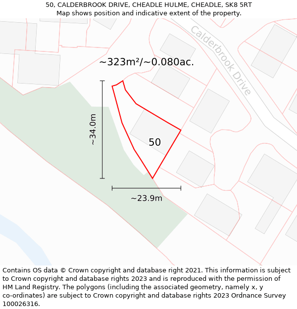 50, CALDERBROOK DRIVE, CHEADLE HULME, CHEADLE, SK8 5RT: Plot and title map