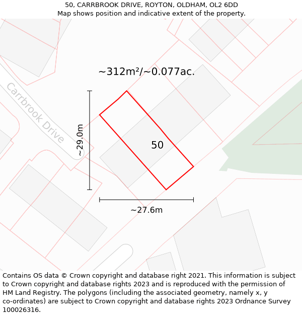 50, CARRBROOK DRIVE, ROYTON, OLDHAM, OL2 6DD: Plot and title map