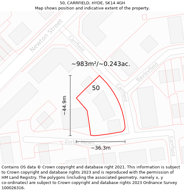 50, CARRFIELD, HYDE, SK14 4GH: Plot and title map