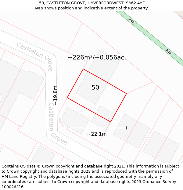 50, CASTLETON GROVE, HAVERFORDWEST, SA62 4AF: Plot and title map