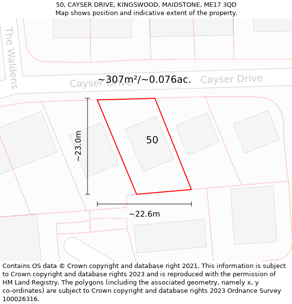 50, CAYSER DRIVE, KINGSWOOD, MAIDSTONE, ME17 3QD: Plot and title map