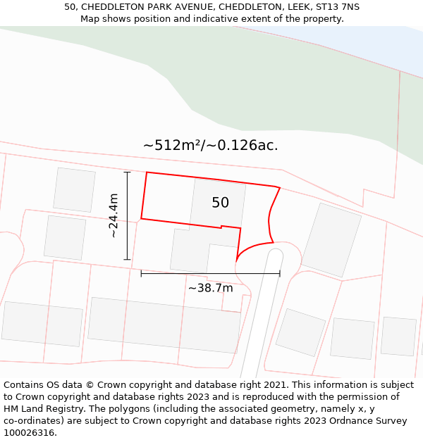 50, CHEDDLETON PARK AVENUE, CHEDDLETON, LEEK, ST13 7NS: Plot and title map