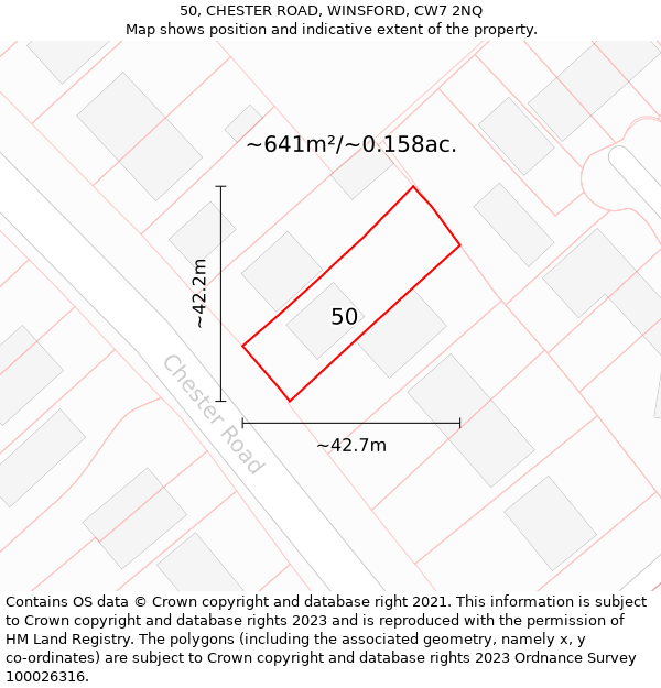 50, CHESTER ROAD, WINSFORD, CW7 2NQ: Plot and title map