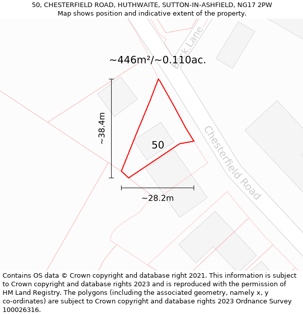 50, CHESTERFIELD ROAD, HUTHWAITE, SUTTON-IN-ASHFIELD, NG17 2PW: Plot and title map