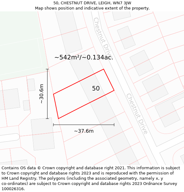 50, CHESTNUT DRIVE, LEIGH, WN7 3JW: Plot and title map