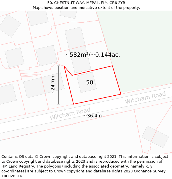 50, CHESTNUT WAY, MEPAL, ELY, CB6 2YR: Plot and title map