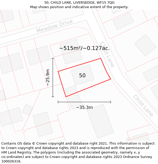 50, CHILD LANE, LIVERSEDGE, WF15 7QG: Plot and title map