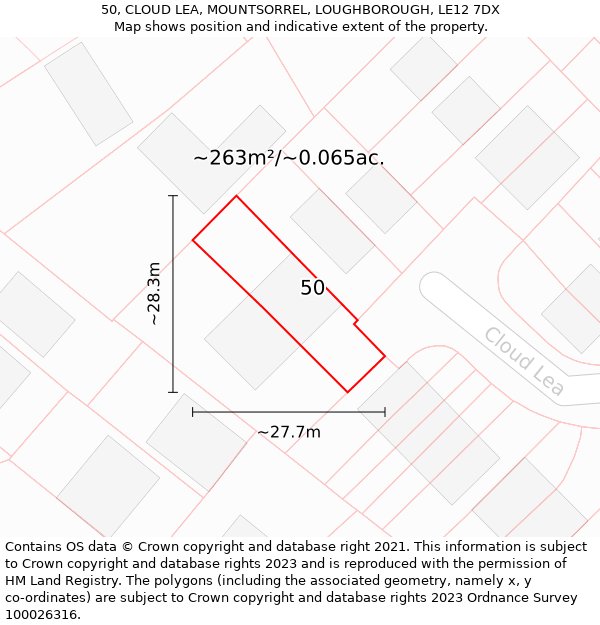 50, CLOUD LEA, MOUNTSORREL, LOUGHBOROUGH, LE12 7DX: Plot and title map