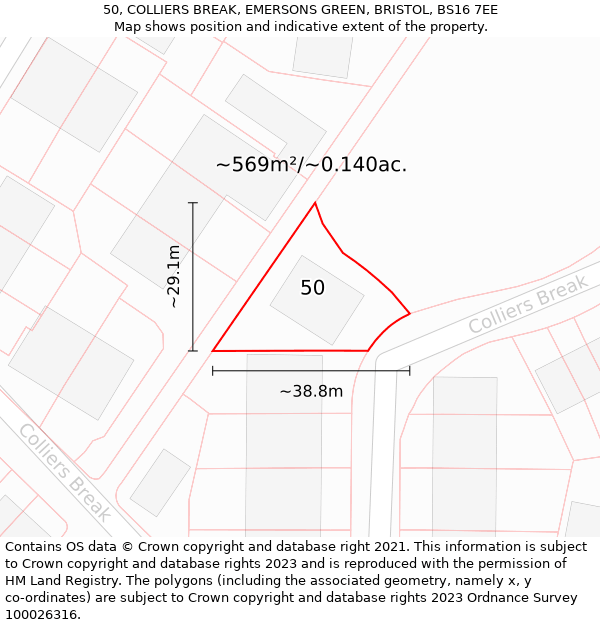 50, COLLIERS BREAK, EMERSONS GREEN, BRISTOL, BS16 7EE: Plot and title map